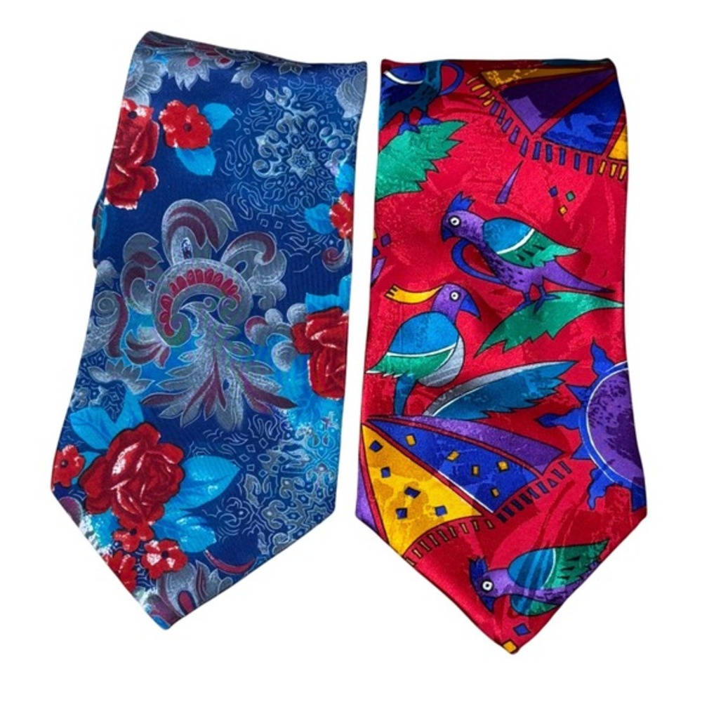 Charleston Tie Rack Tropical Floral Bird Print Made in Italy Mens Silk Ties‎ 90